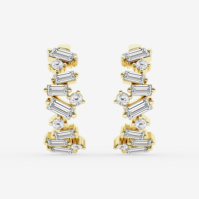 Baguette and Round Hoop Earrings - 3 ctw Baguette and Round Lab Grown Diamond Hoop Earrings